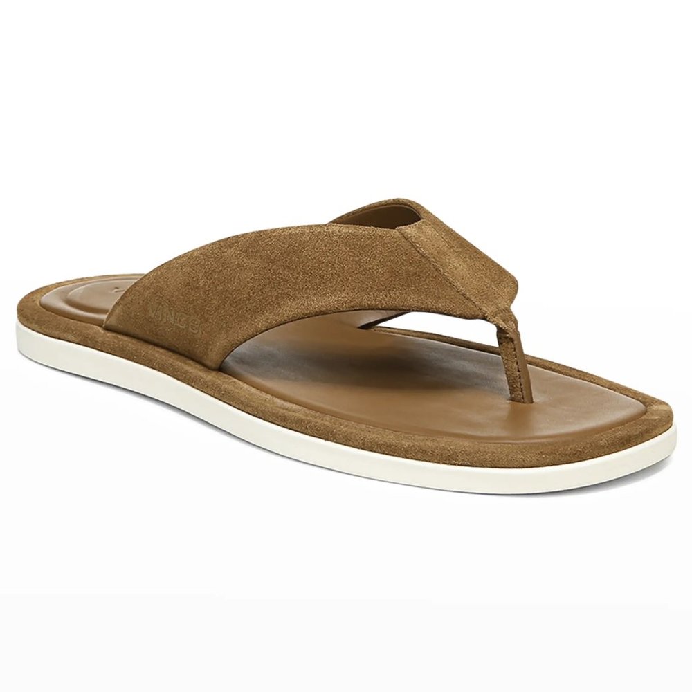 VINCE Dean Basic Leather Brown Tobacco Suede Men's Flip Flops Sandals